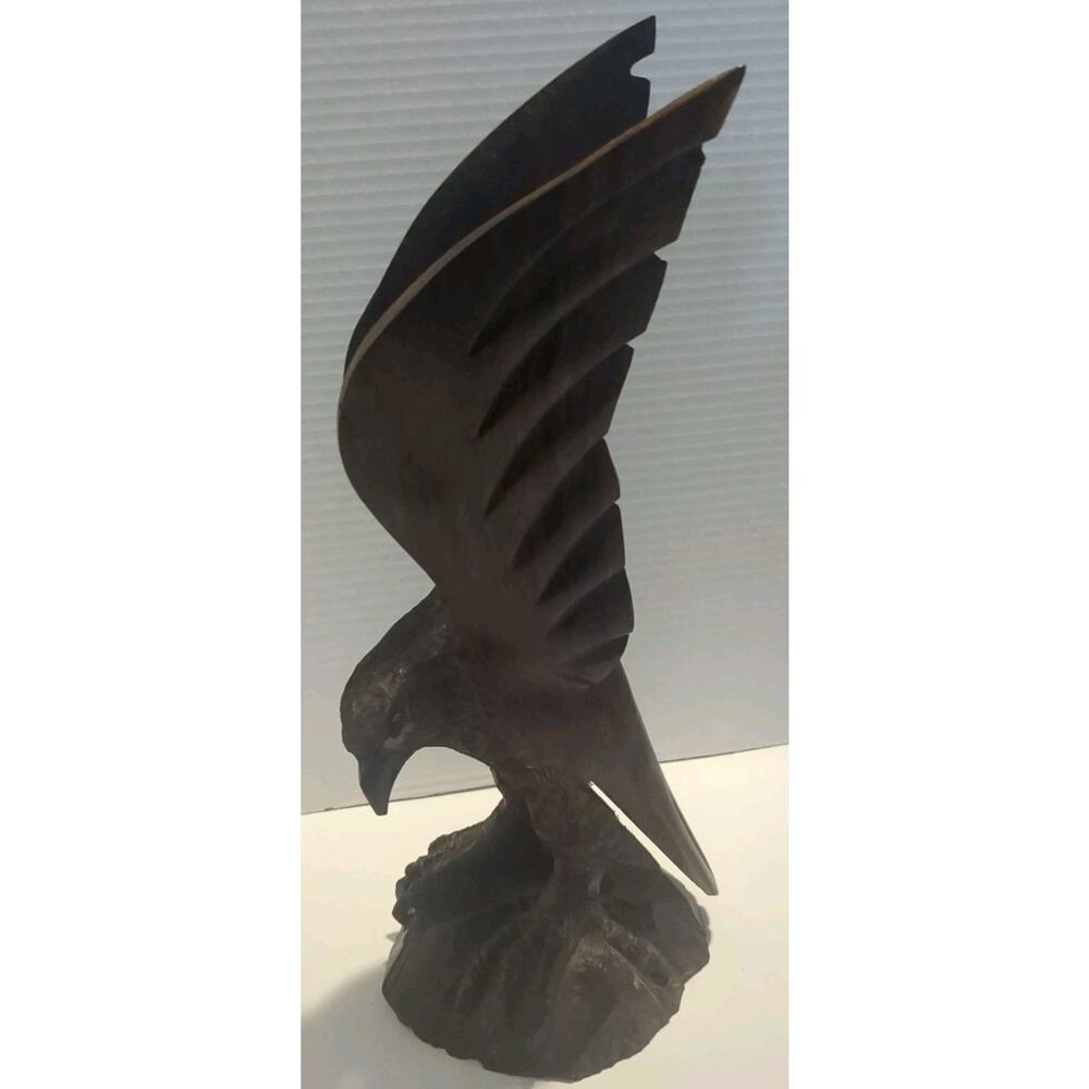 Vintage Hand Carved Wood Eagle Falcon Bird Sculpture